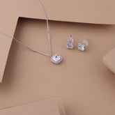 925 Sterling Silver Cushion Cut Pendant & Earrings Set for Women